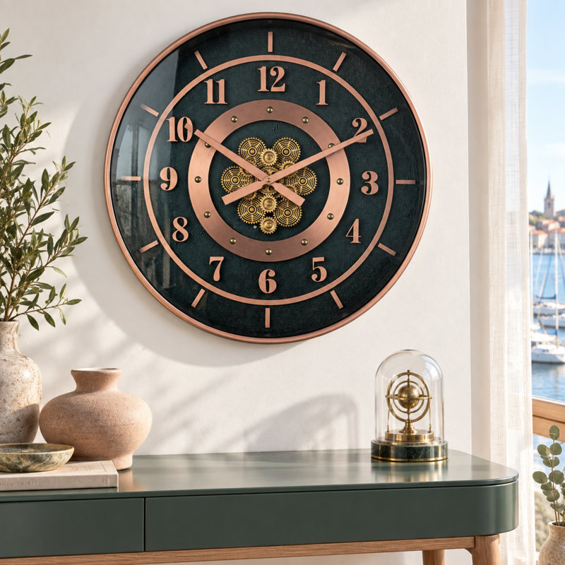 THE GEARS CLOCK Wall Clock with Real Moving Gears SD-LI_ 24 in Round GOTHENBURG