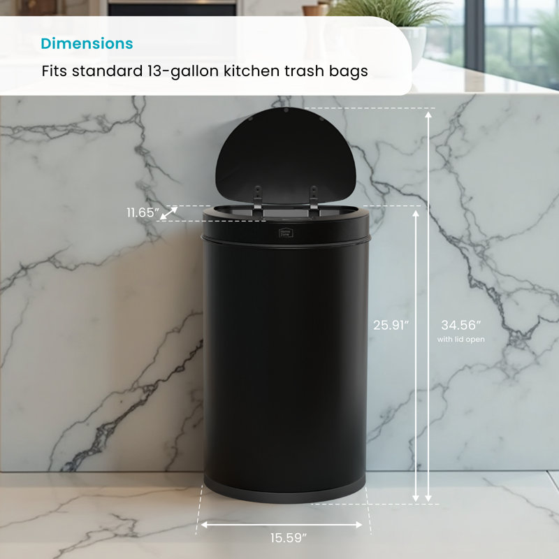 13 Gallon Automatic Trash Can With Motion Sensor, Black