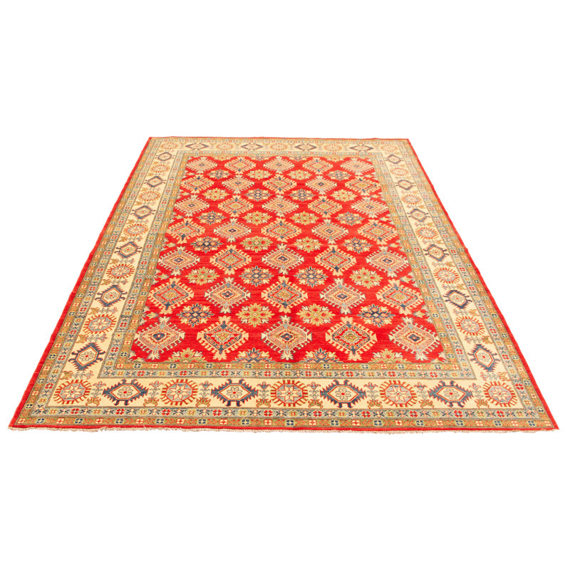 Tapis rouge / crème en laine noué à la main de conception unique 8 pi 4 po x 12 pi 3 po New Age