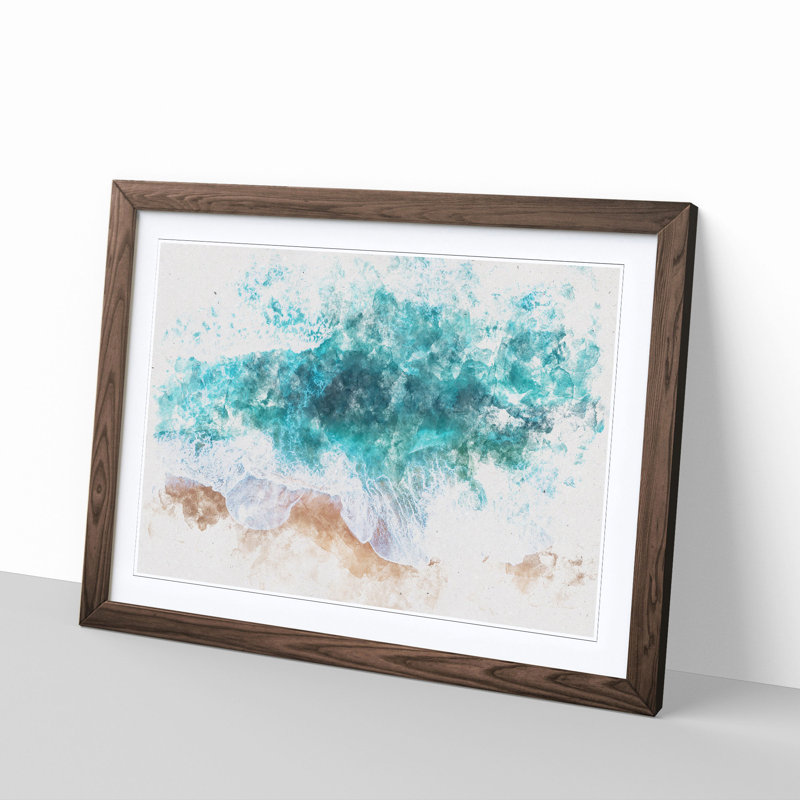 Beach in Melbourne Australia Watercolour - Picture Frame Graphic Art Print, 45cm H x 63cm W x 2cm D, Walnut Framed