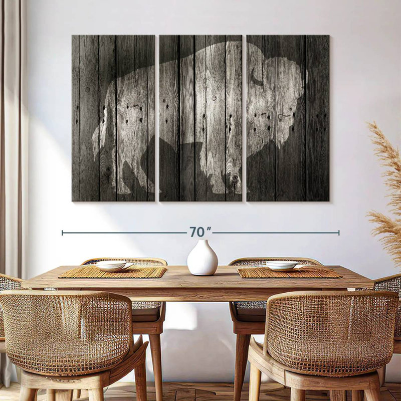 Brampt Bison On Wood, 42" H x 65" W