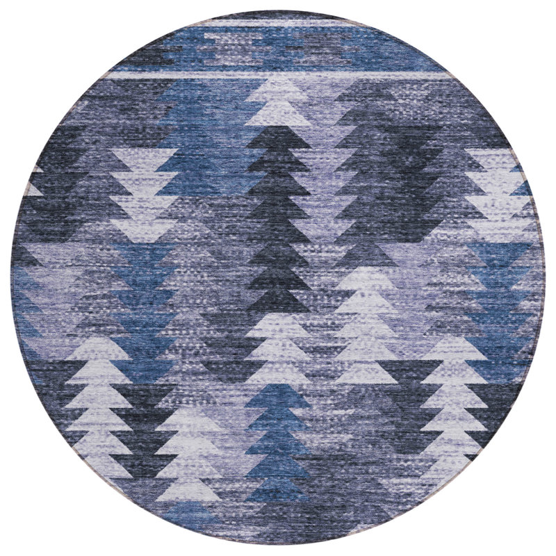 Tapis bleu intérieur / extérieur en polyester tissé à la machine Mahaney, Rond 8 pi