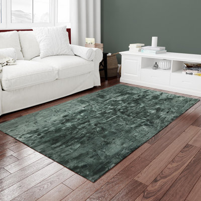 Luxury Dark Green Rex Rabbit Fur Rug With Soft Handmade Design For Modern Living Room & Bedroom Decor 10 X 14 Ft