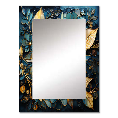 Gold Leaves Charm In Winter I - Leaves Wall Mirror, Traditional Decorative Mirror, Printed Metal Art