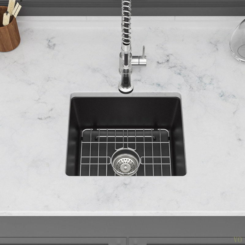 Évier de cuisine en quartz - Évier de cuisine à simple cuve en composite en granite 14,82 po x 17,55 po x 8,38 po