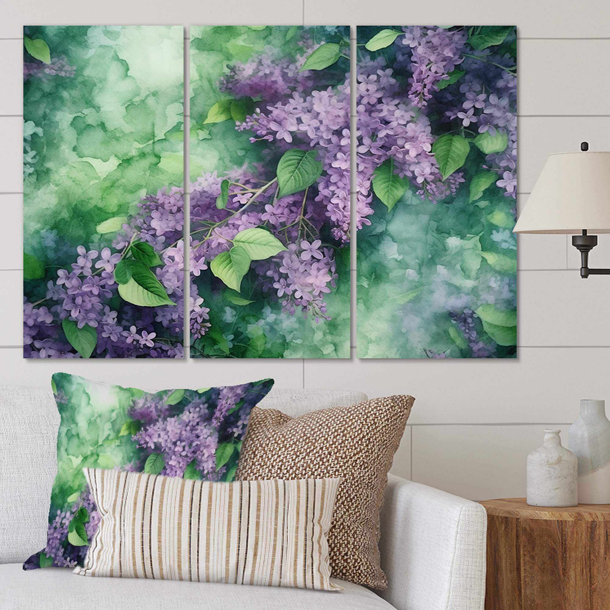Winston Porter Green Lilac Blooms II On Canvas 3 Pieces Print | Wayfair