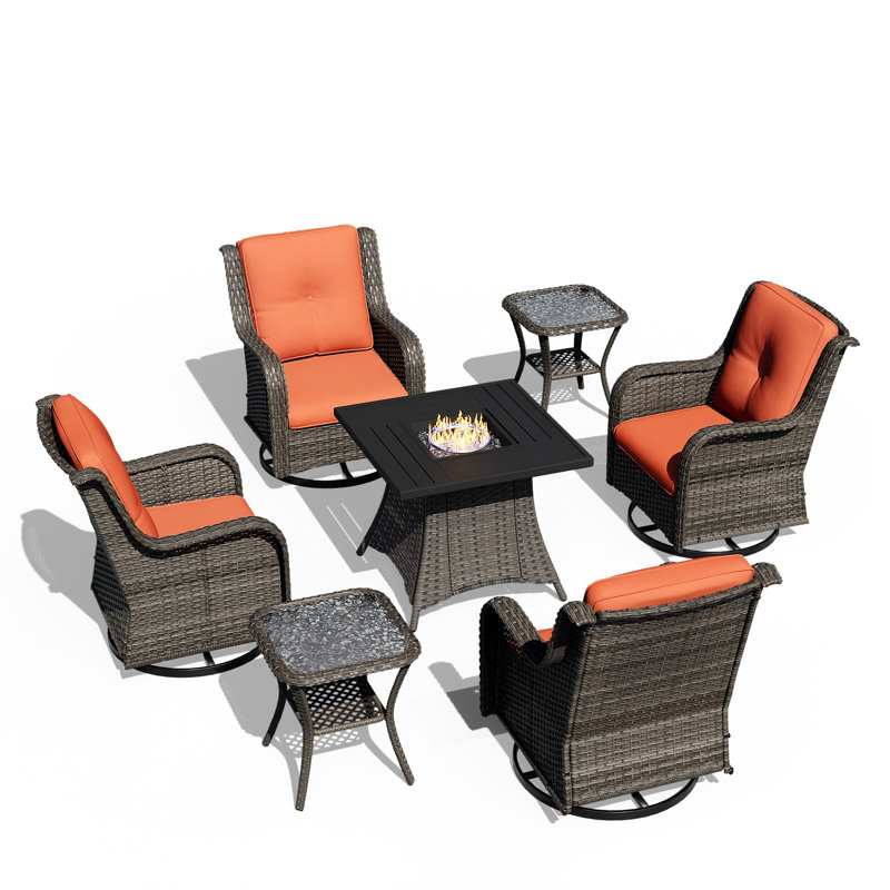4-Person Seating Group With Fire Pit And Cushions, Orange