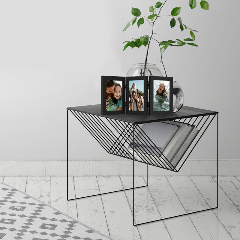 Cadre à charnières pour bureau trois photos - Bois composite et verre incassable, 4 po x 6 po, Noir