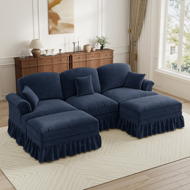 Sectionals Sofa, Living Room Set, U Shape Sofa, Chenille Fabric,  For Living Room, Blue Chenille