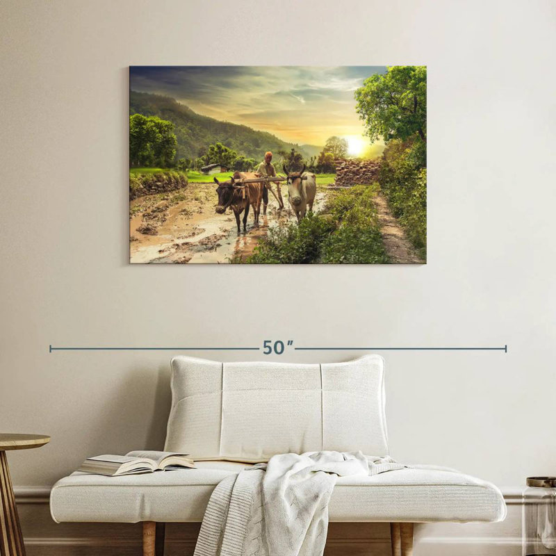 Brampt Farmer With Oxen, 26" H x 39" W