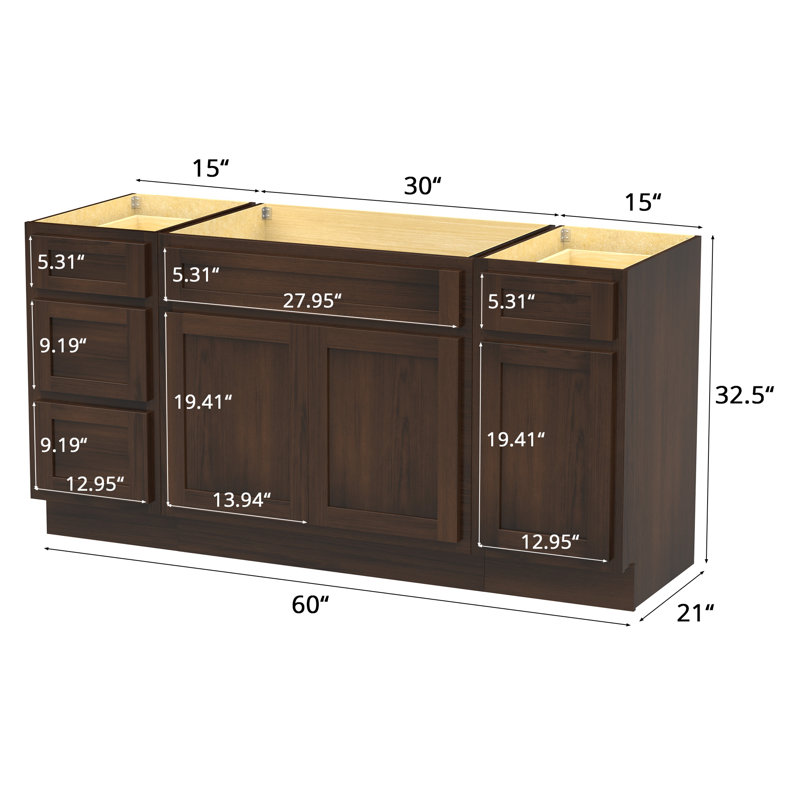 60'' Single Bathroom Vanity Base Only, Brown