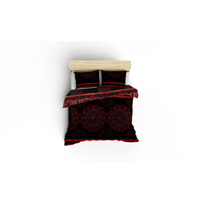 Dabirvaziri Red/Blue Cotton Blend 3 Piece Duvet Cover Set