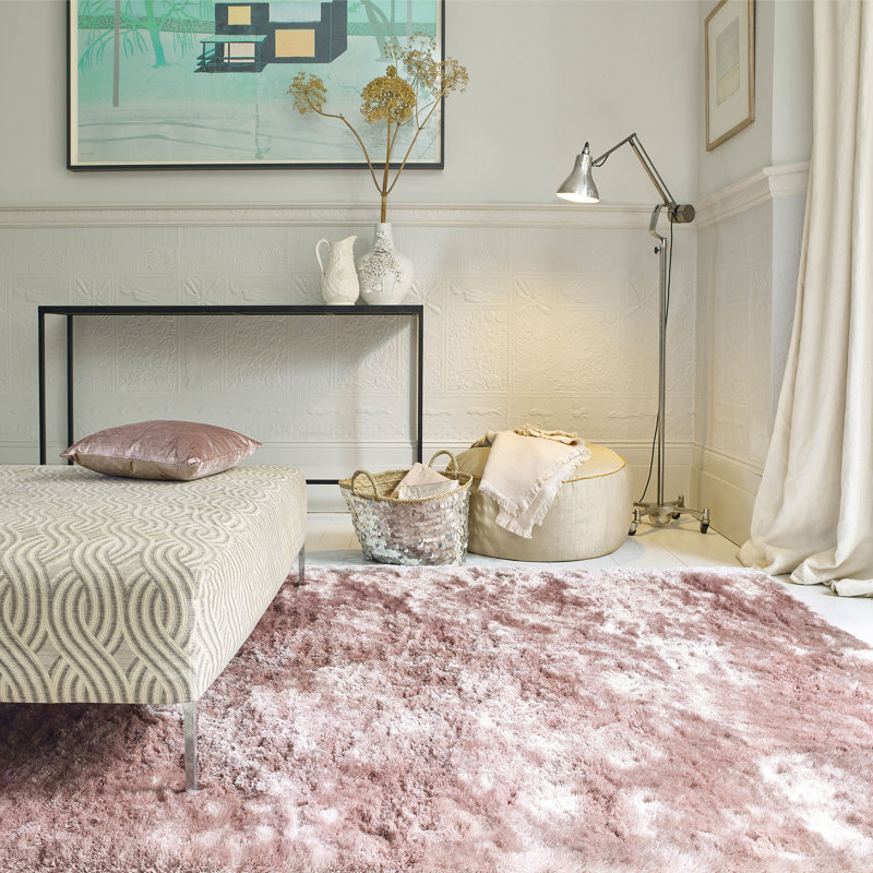 Makaila Silky Shaggy Pink Area Rug, Rectangle 140 x 200cm