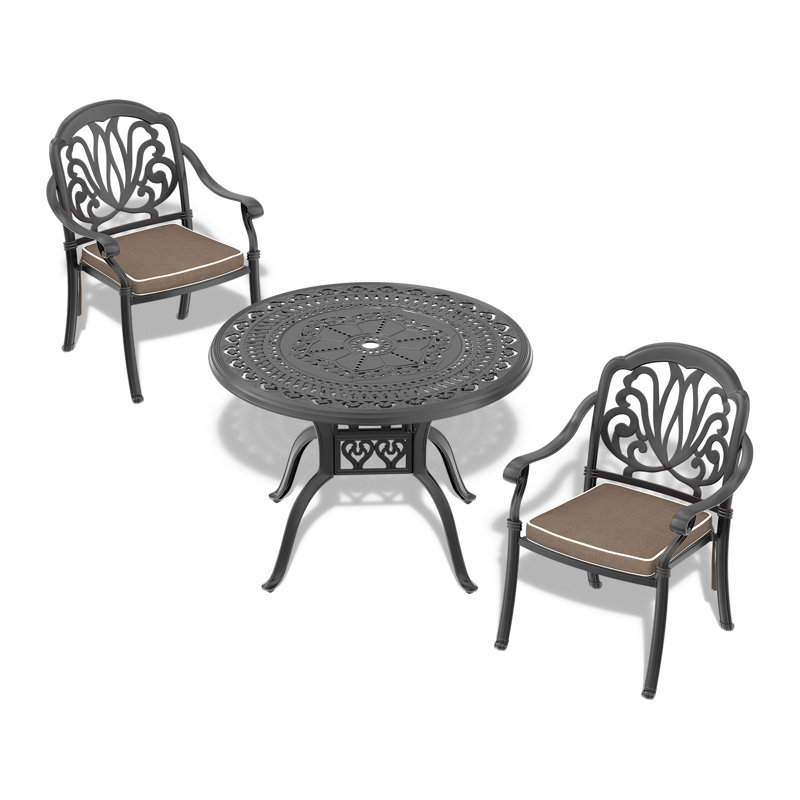 Patio Dining Set with Round Table , Brown Cushions Included, 2