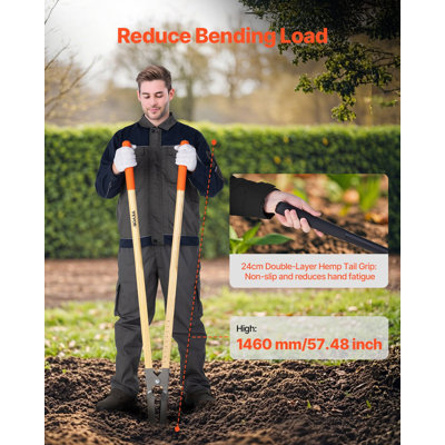Post Hole Digger, Heavy Duty Post Hole Digger With Wood Handle, Manual Hole Digger With Scale Markings And Metal Blade, Post Hole Digger Tool For Digging Yard Work Gardening Outdoors, 57.5-Inch