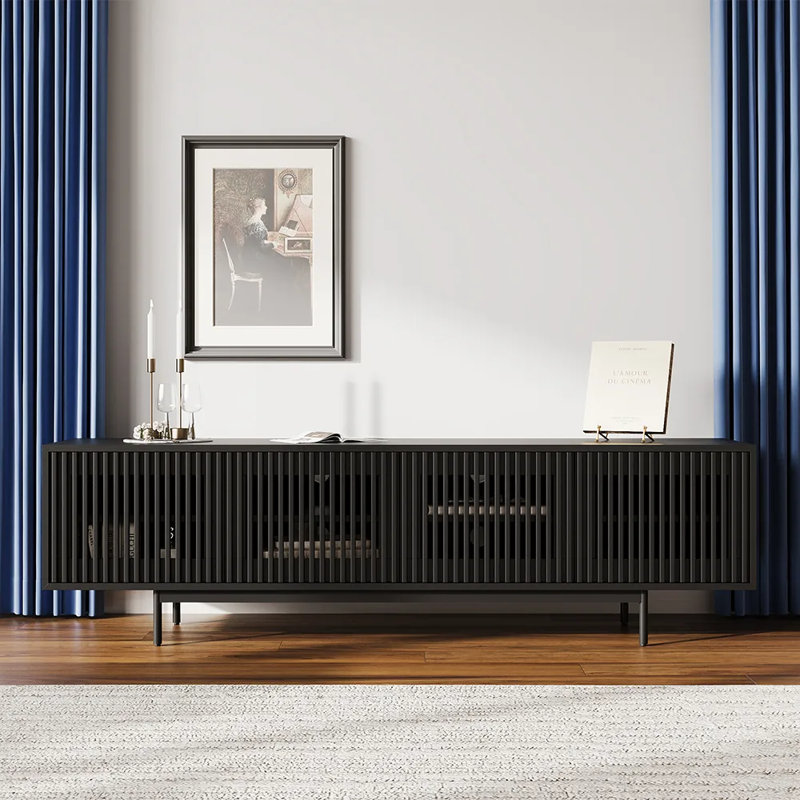 Mid-Century Modern TV Stand, Black, 21.26" H x 78.74" W x 18.89" D