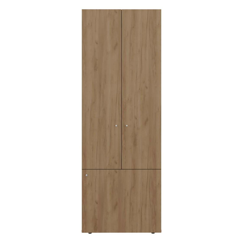 Armoire-penderie 3 portes en chêne naturel avec 4 tablettes, Naturel