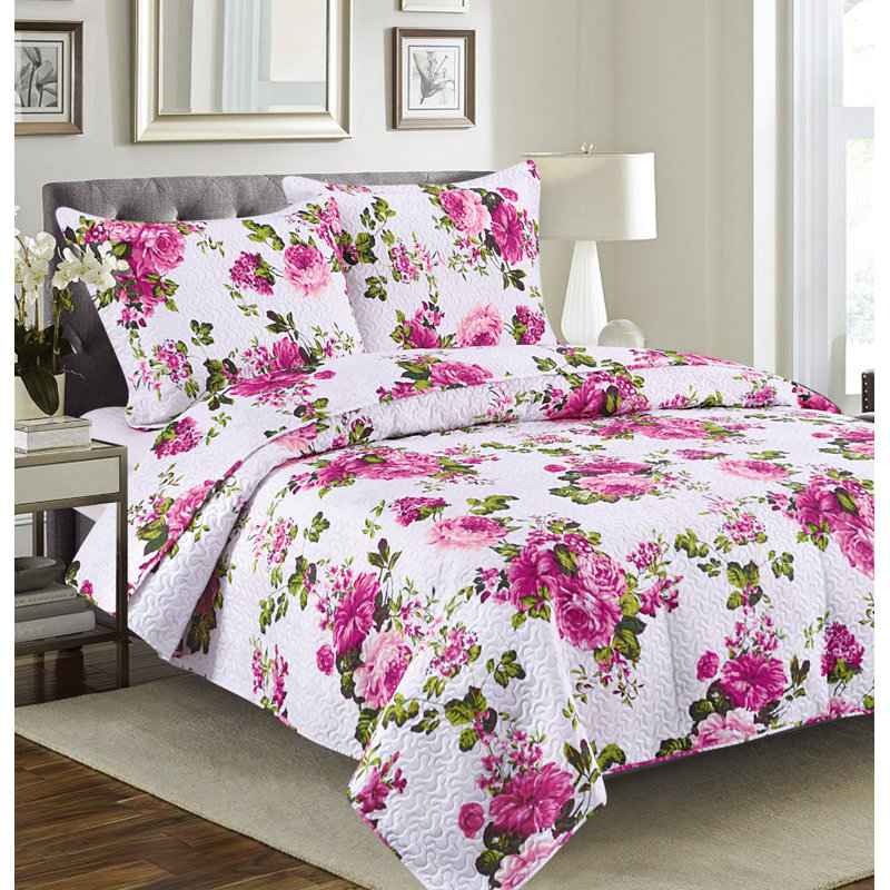 Cynthia Polyester Floral Quilt, King Quilt + 2 Shams