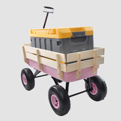 Outdoor Wagon All Terrain Pulling W/Wood Railing Air Tires Garden Cart -  Go Peak Track, GPTYX07720A