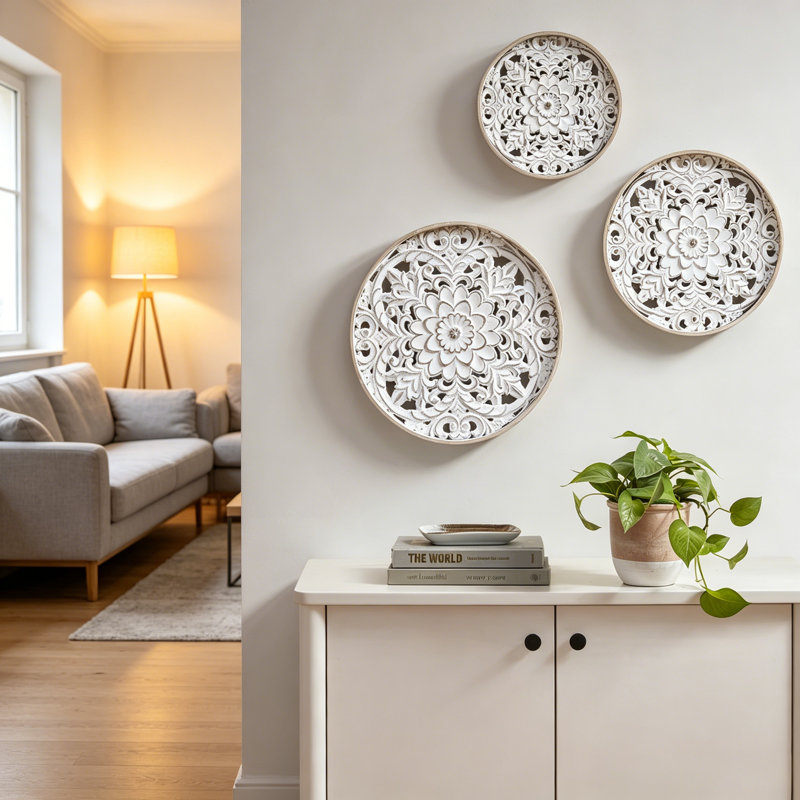 Distressed White Floral 3Piece Carved Wood Wall Decor Set