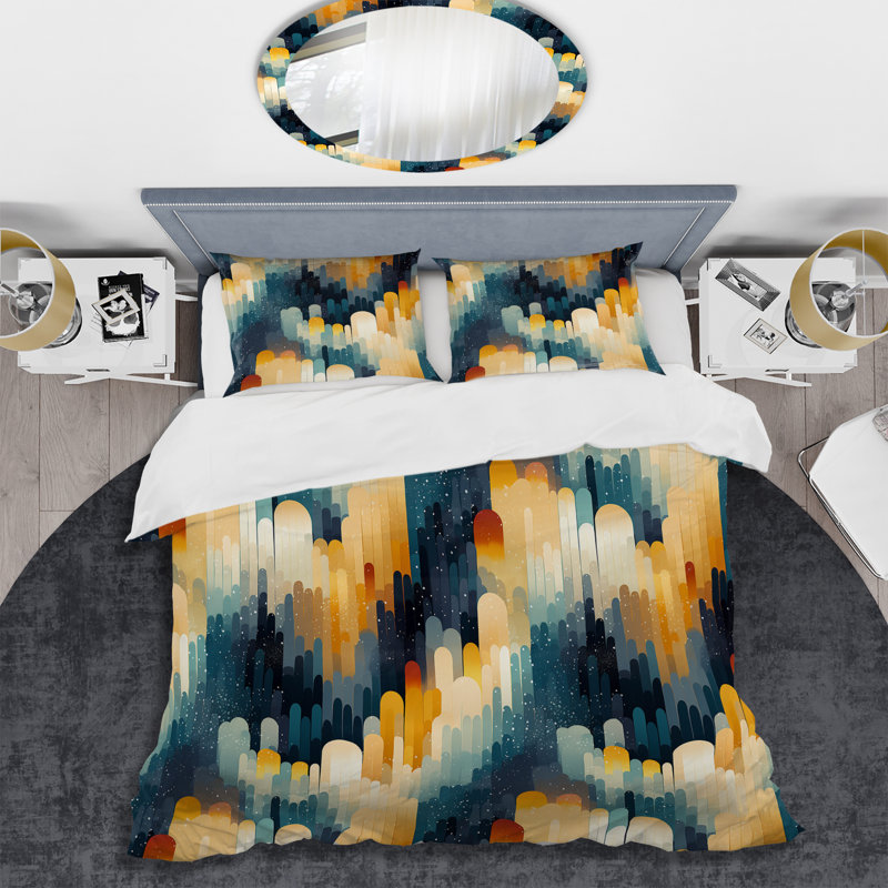 Ensemble de housse de couette beige et bleu à motif géométrique Constellation II