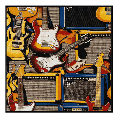 Washable Electric Guitar and Amplifiers Music Area Rug