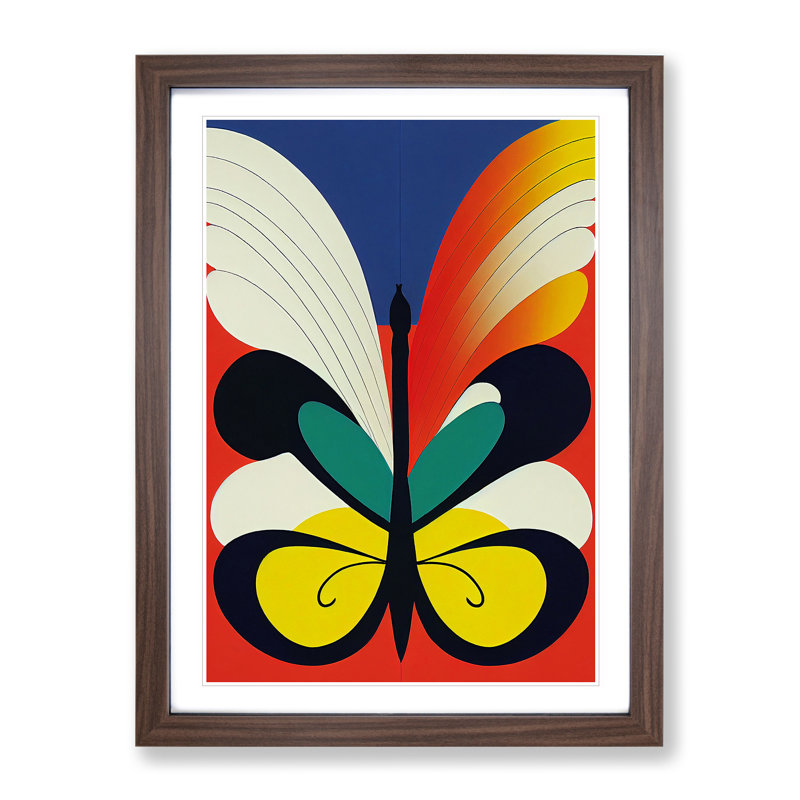 Butterfly in Abstract No.4 - Wall Art, 66cm H x 48cm W x 2cm D, Walnut Framed, White