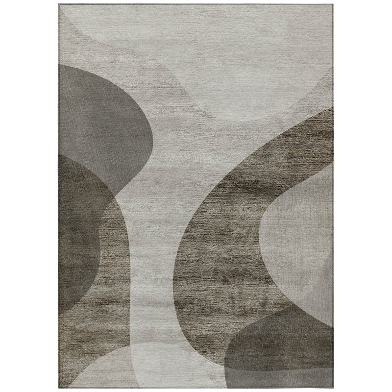 Tapis extérieur lavable abstrait 10 pi x 14 pi beige