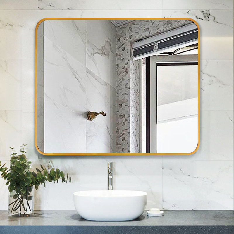 Aluminum Framed Rectangle Wall Mounted Bathroom / Vanity Mirror, Gold, 24'' x 32"