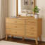 Sideboard Cabinet Dresser, 6 Drawers, Modern 44 Inch Brown Solid Wood