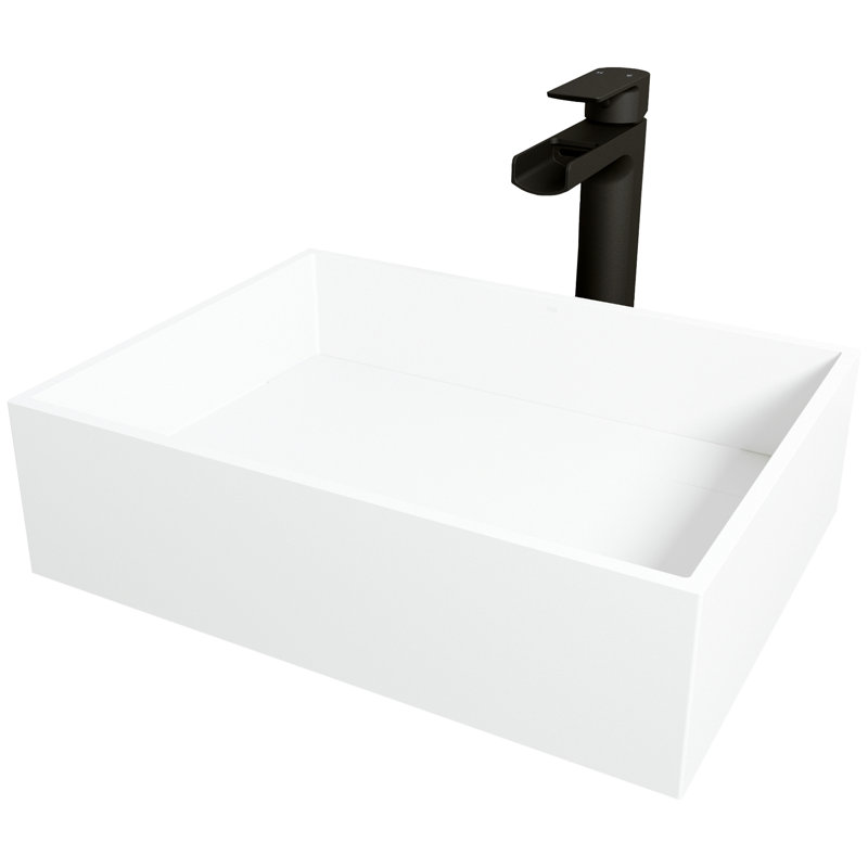 Montauk 17" L x 13" W x 5" H Rectangular White Matte Stone™ Vessel Bathroom Sink with 10" H Faucet