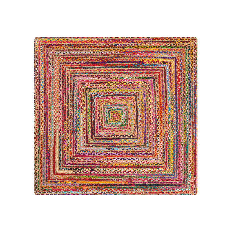 Hand Braided Cotton & Jute Contemporary Dark Multicolor Indoor / Outdoor Square Area Rugs, Square 5'
