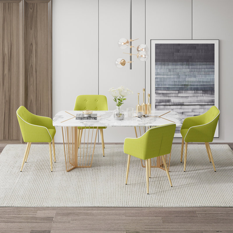 Mid-Century Modern Dining Chair With Wood Finished Metal Legs, 2-Pcs Set, Green