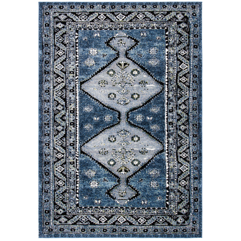 Tapis gris /bleu à motif Sud-Ouest, Rectangle 8 pi x 10 pi