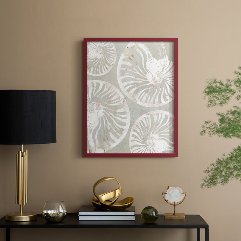 Nautilus Shell Collection Framed Print - Solid Wood, 21" H x 17" W, Red
