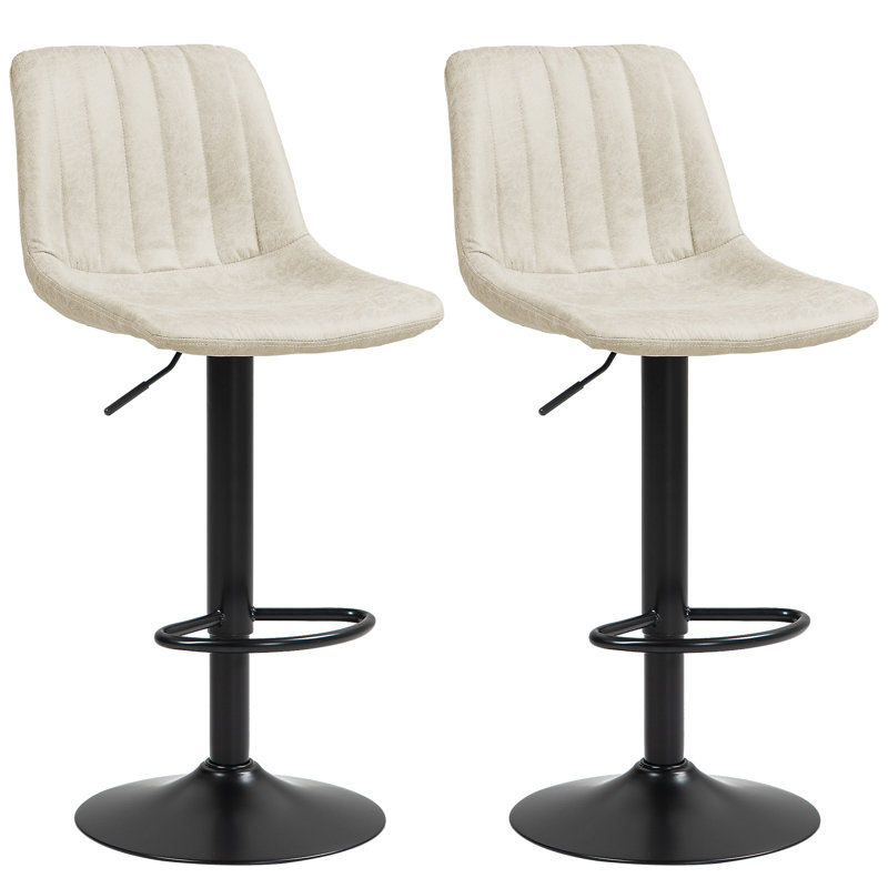 Ensemble de 2 tabourets réglables réglables, tabourets pivotants avec dossier Leathaire, Blanc
