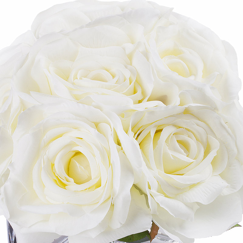 Silk Roses Arrangement in Vase, Cream