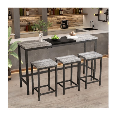 Pub & Kitchen Dining Table Set - 3 Hanging Stools, Modern Long Design for Home