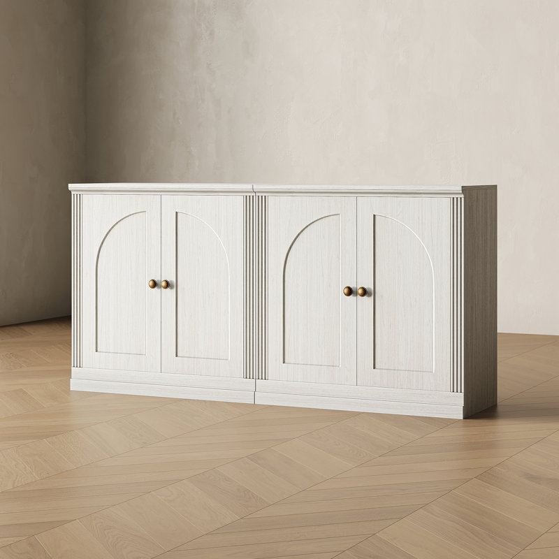 2-piece Low Storage Cabinet Set With Hinge Doors, White, White