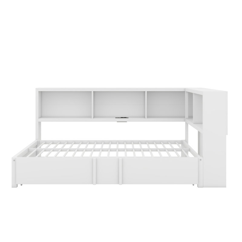 A Full-Sized Metal Daybed That Includes An Integrated Pull-Out Trundle And Built-In Storage Compartments, White