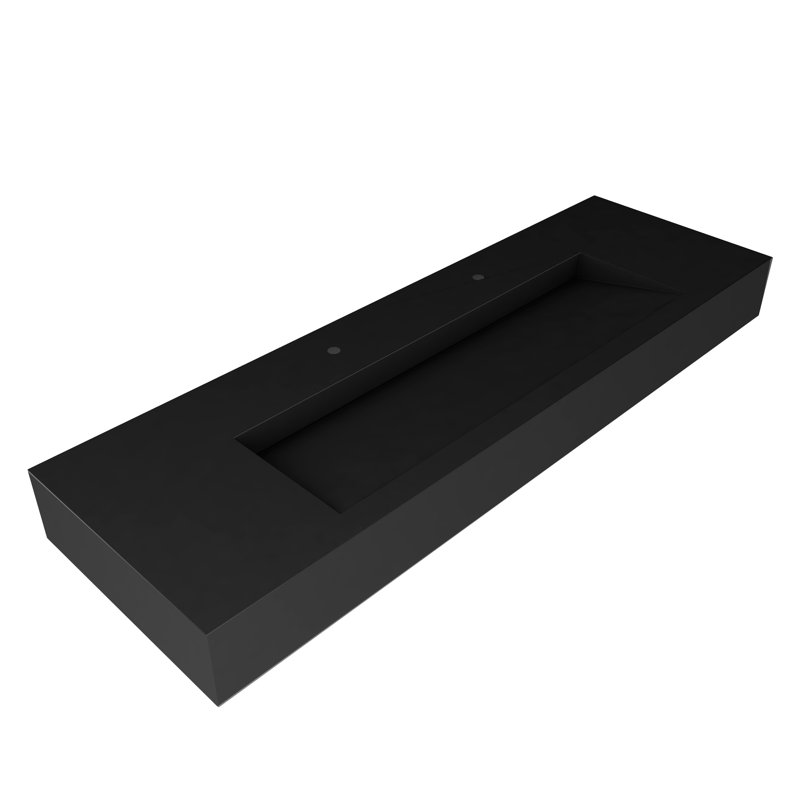 60'' Solid Surface Rectangular Vessel Bathroom Sink, Black