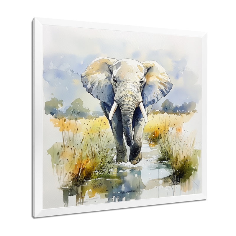 Éléphant géant doux en Afrique - Éléphant, impression d'art mural, Reproduction encadrée, 16" H x 16" W, White