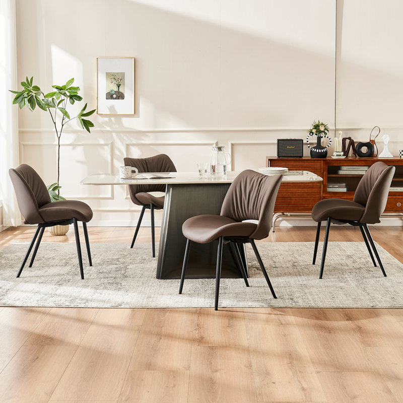 Mackensie Upholstered Dining Chairs Faux Leather Kitchen Chairs with Metal Legs, Brown