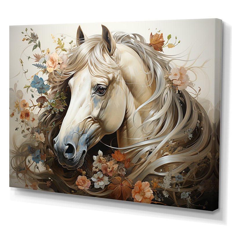 «Blooming Horse symbolism I» - art mural cheval, Toile tendue, H 30 po x l 40 po x P 1,5 po