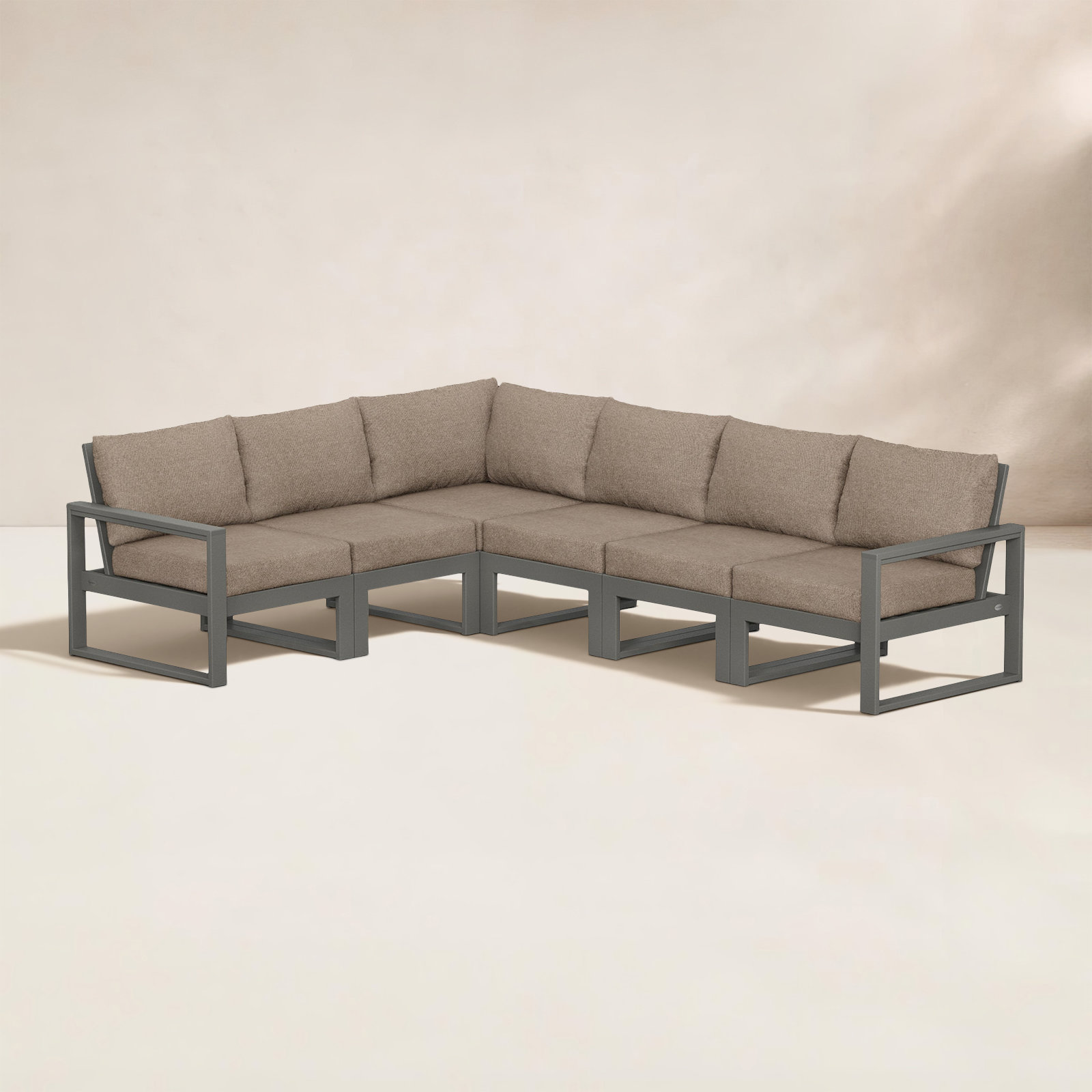 POLYWOOD® Edge 111" Patio Sectional, Spiced Burlap, Black