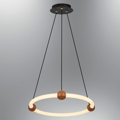 Elegant Oak Chandelier, Metal Body with Wooden Ornament, 4 cm Diameter x 12 cm Height | 22W LED Socket (3000K, 2200 Lm) | Modern Indoor Lighting for Living Room, Dining Area & Entryway Decor