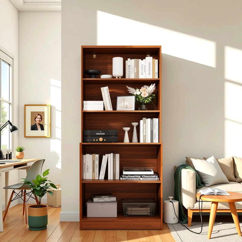 5 Tier Book Shelf,  71" H Large Bookcase, Standing Wood Display Book Shelf For Living Room, Office, Library, Brown