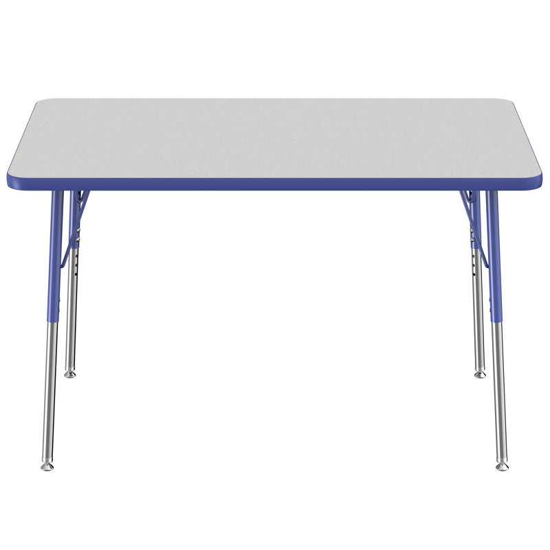 Table rectangulaire d'activité rectangulaire avec pieds réglables, 30" x 48", Gris te bleu, Roulement pivotant standard