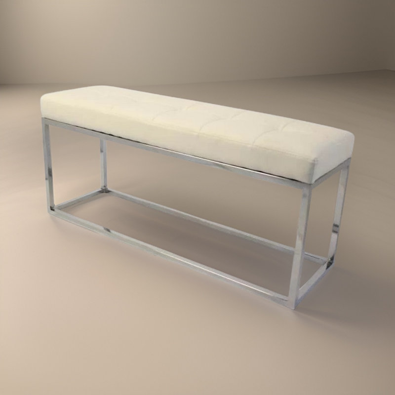 Chepstow Faux Leather Upholstered Bench, White, Silver