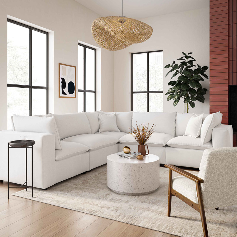 Ellaria Modular Upholstered L-Sectional, White Faux Leather